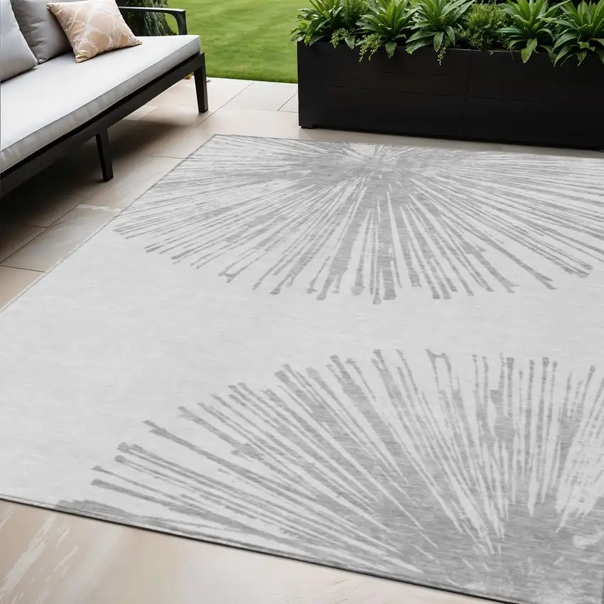 Gray And Ivory Abstract Washable Indoor Outdoor Area Rug Photo 1