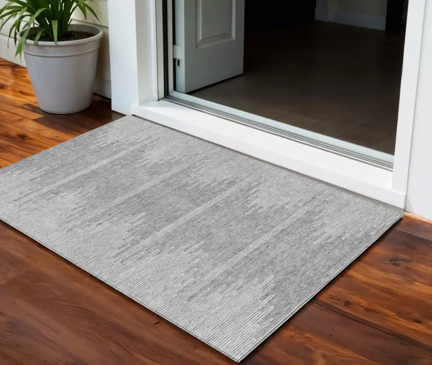 Gray And Ivory Abstract Washable Indoor Outdoor Area Rug Photo 1