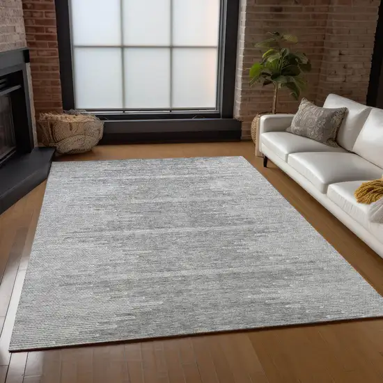 Gray And Ivory Abstract Washable Indoor Outdoor Area Rug Photo 9