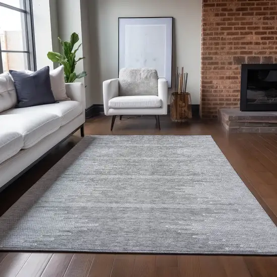 Gray And Ivory Abstract Washable Indoor Outdoor Area Rug Photo 8