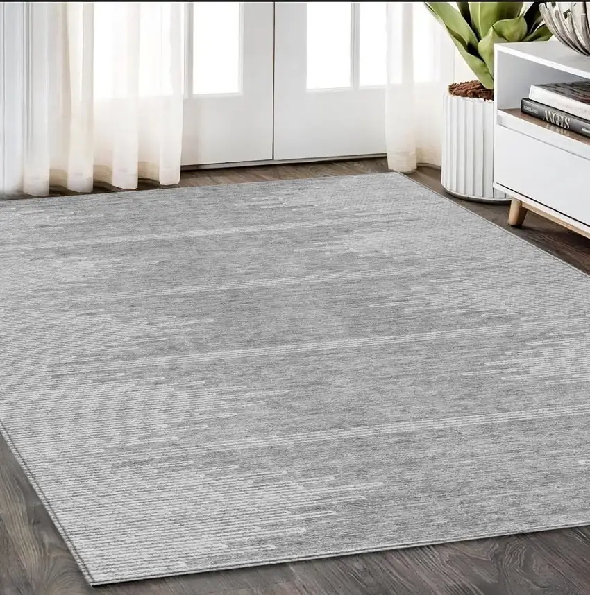 Gray And Ivory Abstract Washable Indoor Outdoor Area Rug Photo 9