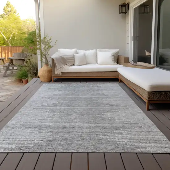 Gray And Ivory Abstract Washable Indoor Outdoor Area Rug Photo 8