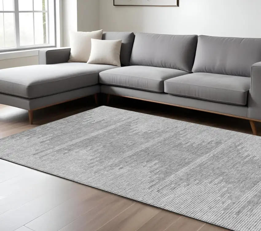 Gray And Ivory Abstract Washable Indoor Outdoor Area Rug Photo 9