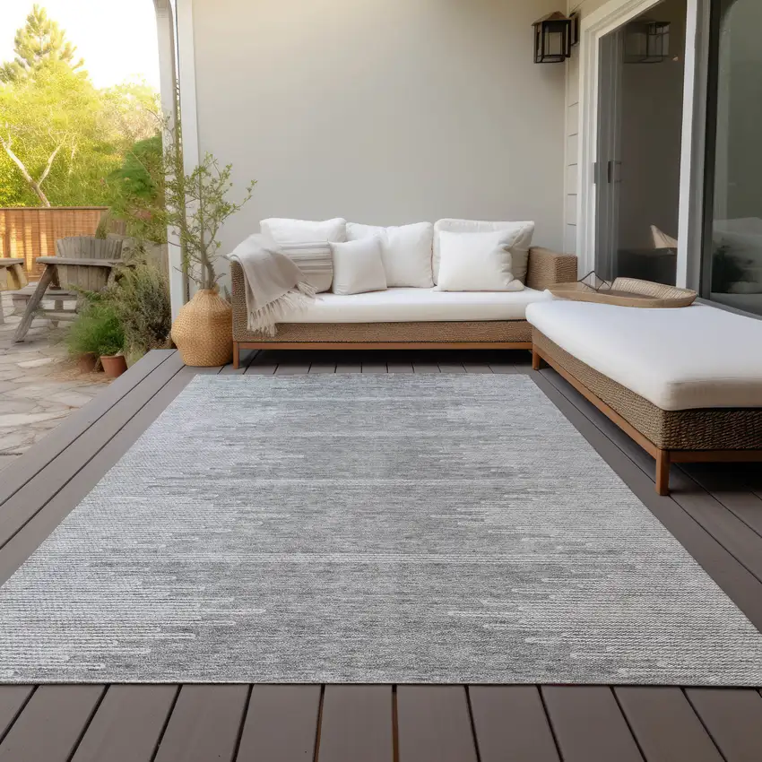 Gray And Ivory Abstract Washable Indoor Outdoor Area Rug Photo 8