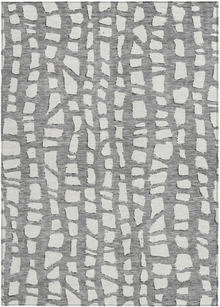 Gray And Ivory Abstract Washable Indoor Outdoor Area Rug Photo 5
