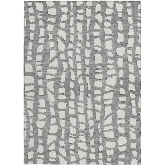 Gray And Ivory Abstract Washable Indoor Outdoor Area Rug Photo 5