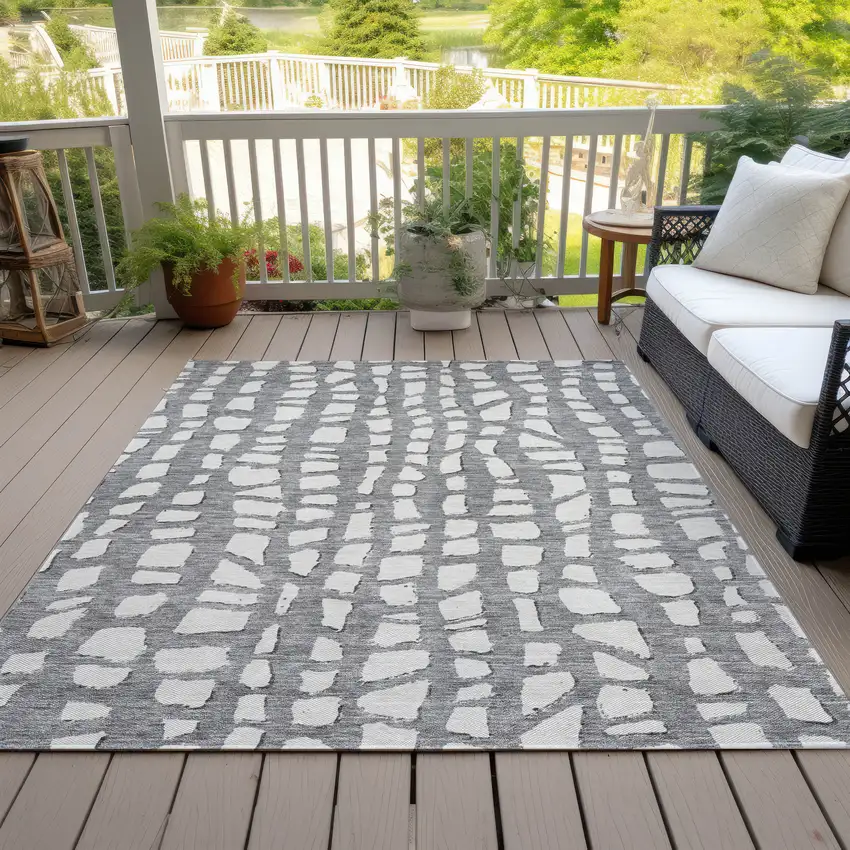 Gray And Ivory Abstract Washable Indoor Outdoor Area Rug Photo 7