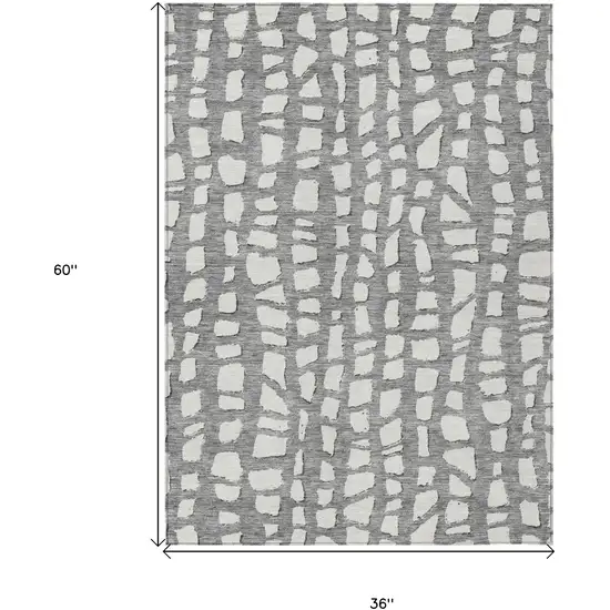 Gray And Ivory Abstract Washable Indoor Outdoor Area Rug Photo 7