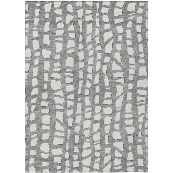 Gray And Ivory Abstract Washable Indoor Outdoor Area Rug Photo 1