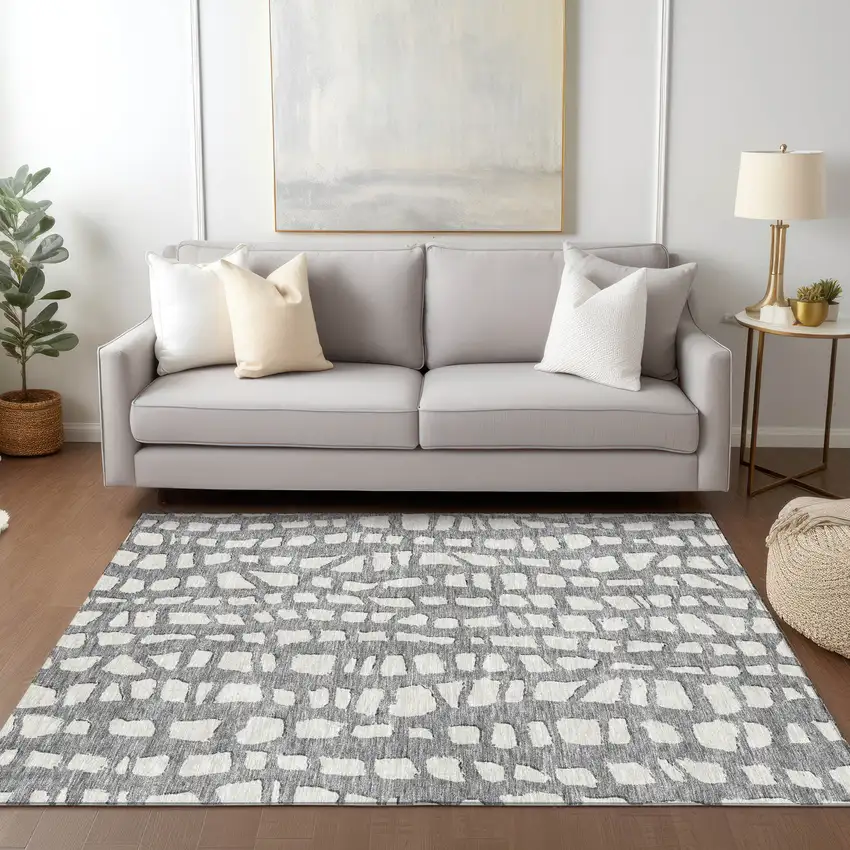 Gray And Ivory Abstract Washable Indoor Outdoor Area Rug Photo 9