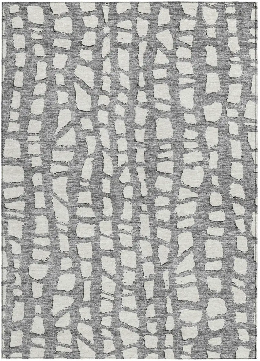 Gray And Ivory Abstract Washable Indoor Outdoor Area Rug Photo 5