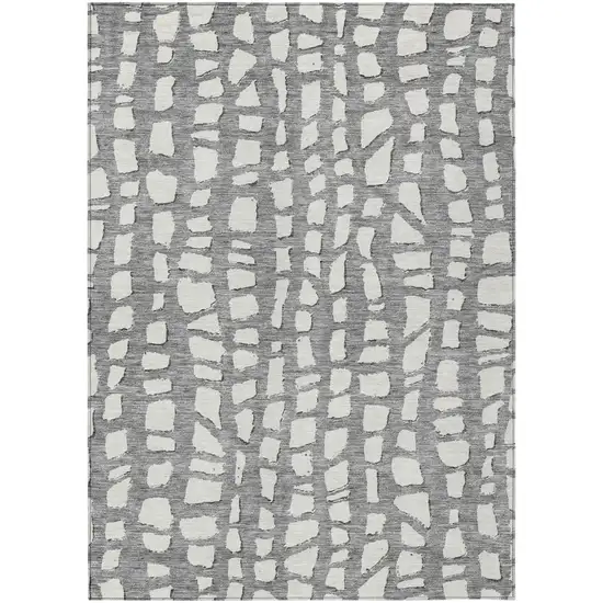 Gray And Ivory Abstract Washable Indoor Outdoor Area Rug Photo 1