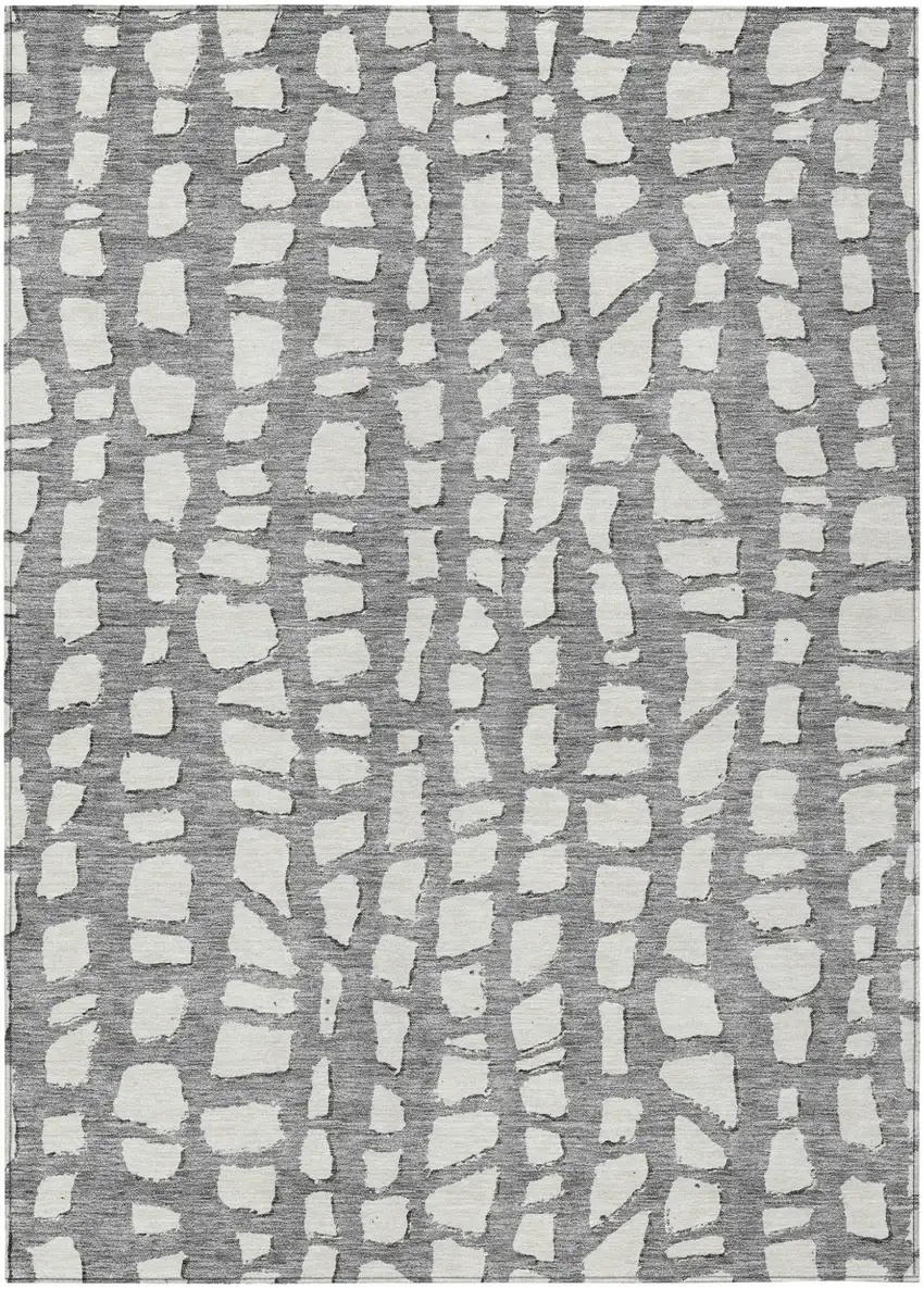 Gray And Ivory Abstract Washable Indoor Outdoor Area Rug Photo 1