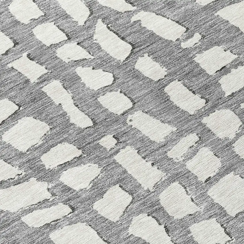 Gray And Ivory Abstract Washable Indoor Outdoor Area Rug Photo 8