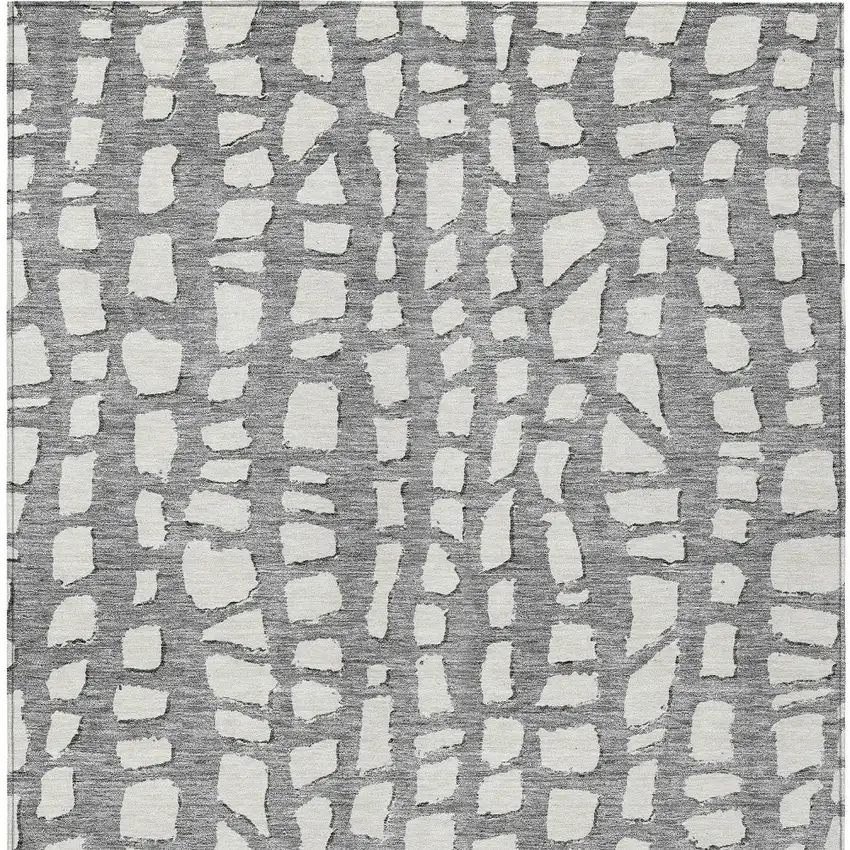 Gray And Ivory Abstract Washable Indoor Outdoor Area Rug Photo 6