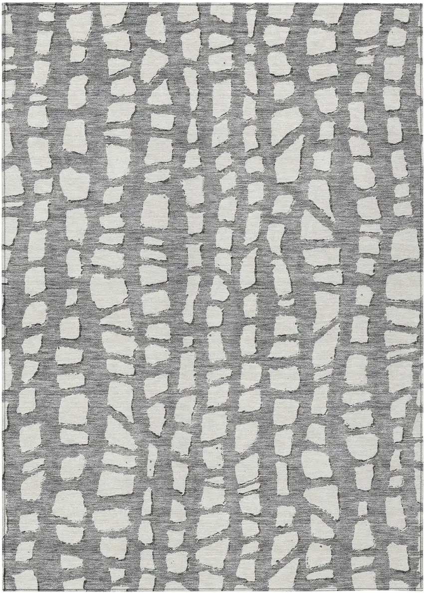 Gray And Ivory Abstract Washable Indoor Outdoor Area Rug Photo 1