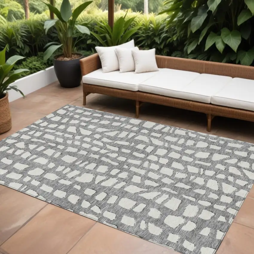 Gray And Ivory Abstract Washable Indoor Outdoor Area Rug Photo 1