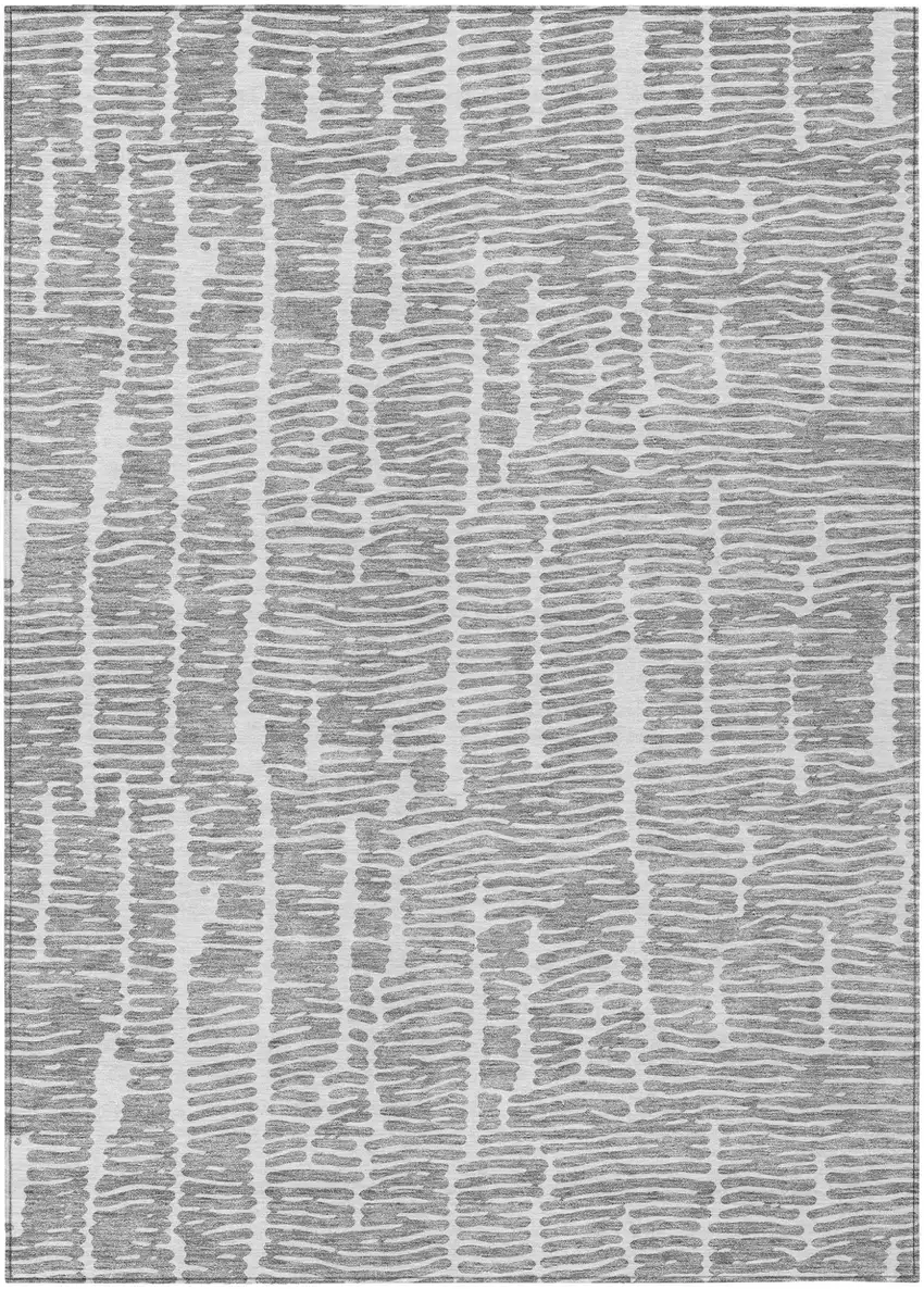 Gray And Ivory Abstract Washable Indoor Outdoor Area Rug Photo 2