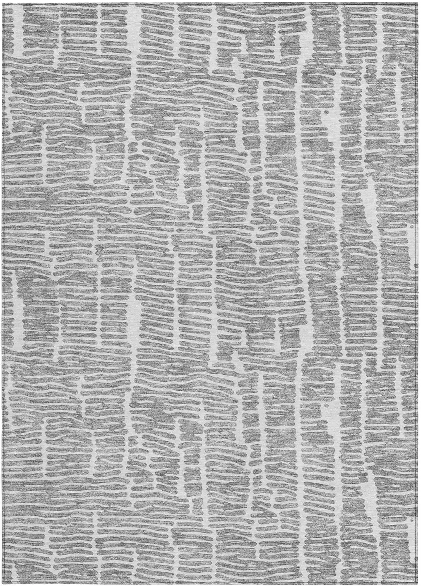Gray And Ivory Abstract Washable Indoor Outdoor Area Rug Photo 6