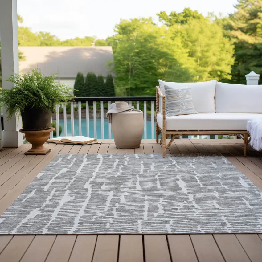 Gray And Ivory Abstract Washable Indoor Outdoor Area Rug Photo 9