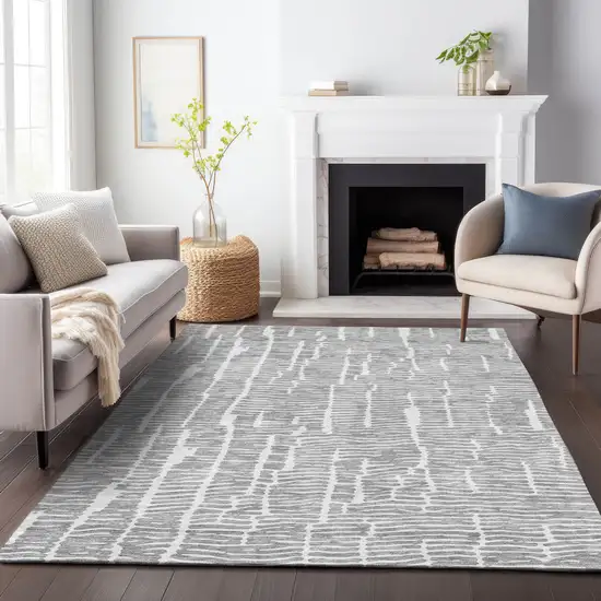 Gray And Ivory Abstract Washable Indoor Outdoor Area Rug Photo 8