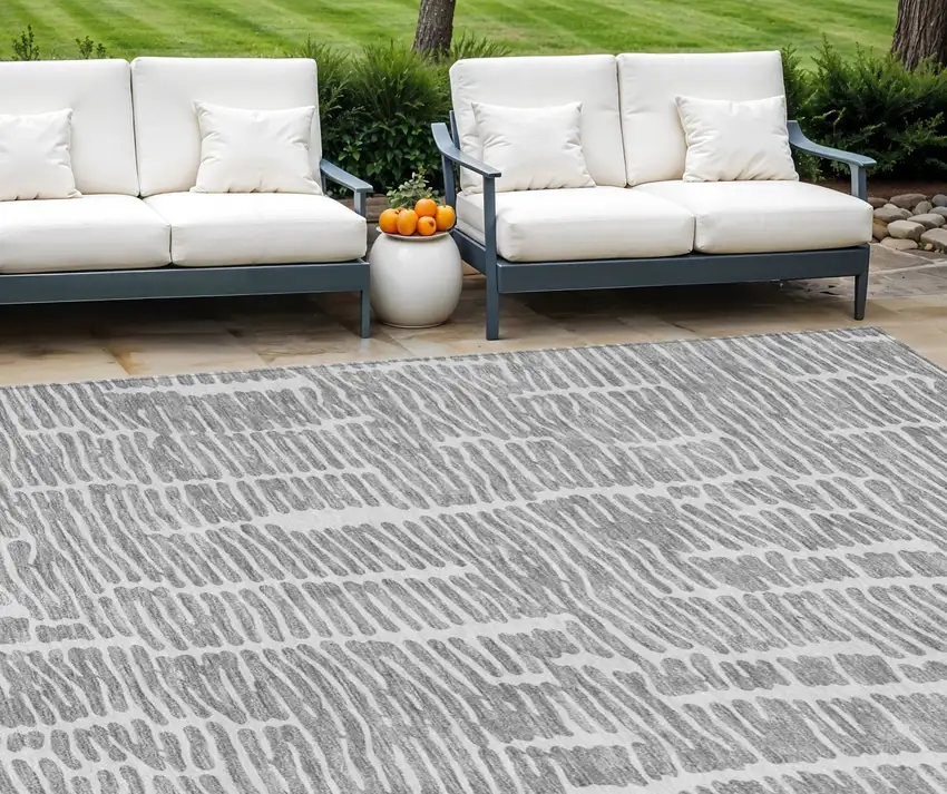 Gray And Ivory Abstract Washable Indoor Outdoor Area Rug Photo 1