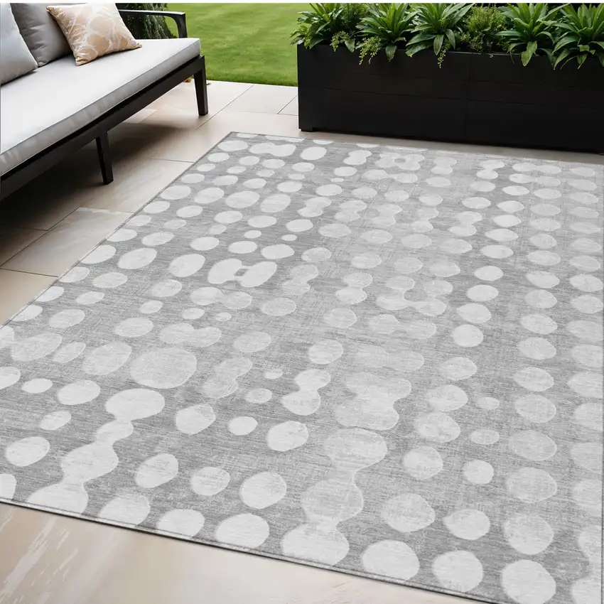 Gray And Ivory Abstract Washable Indoor Outdoor Area Rug Photo 1