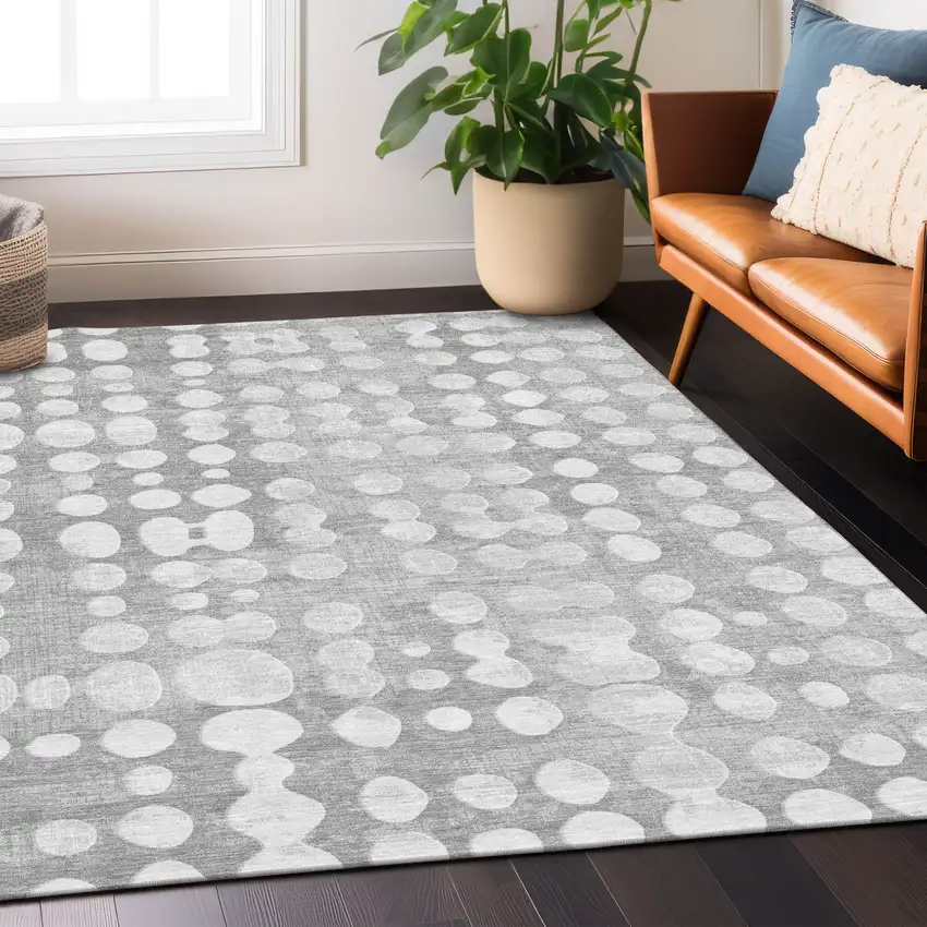 Gray And Ivory Abstract Washable Indoor Outdoor Area Rug Photo 9