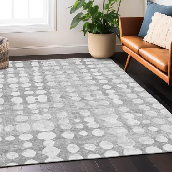 Gray And Ivory Abstract Washable Indoor Outdoor Area Rug Photo 9