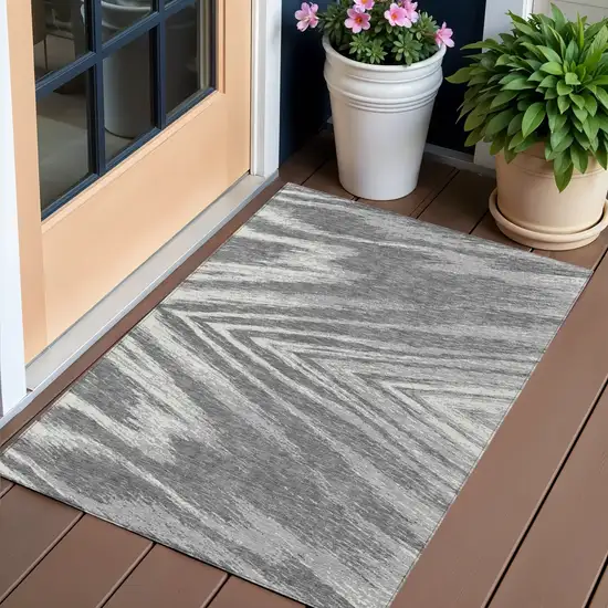 Gray And Ivory Abstract Washable Indoor Outdoor Area Rug Photo 1