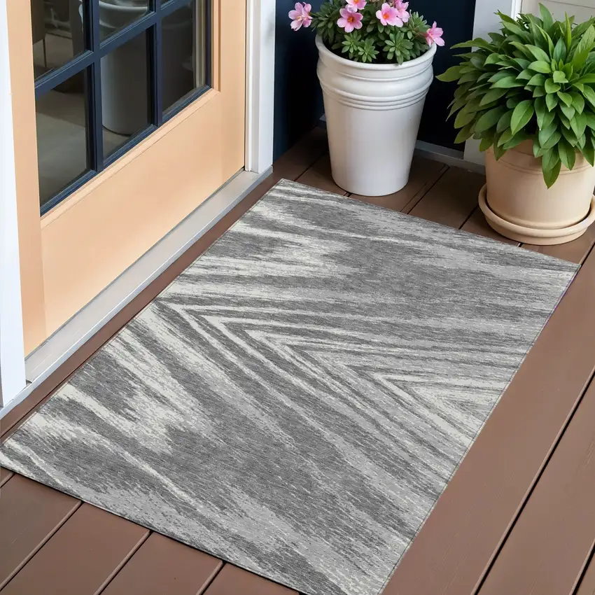 Gray And Ivory Abstract Washable Indoor Outdoor Area Rug Photo 1