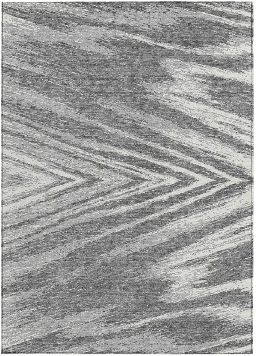 Gray And Ivory Abstract Washable Indoor Outdoor Area Rug Photo 7