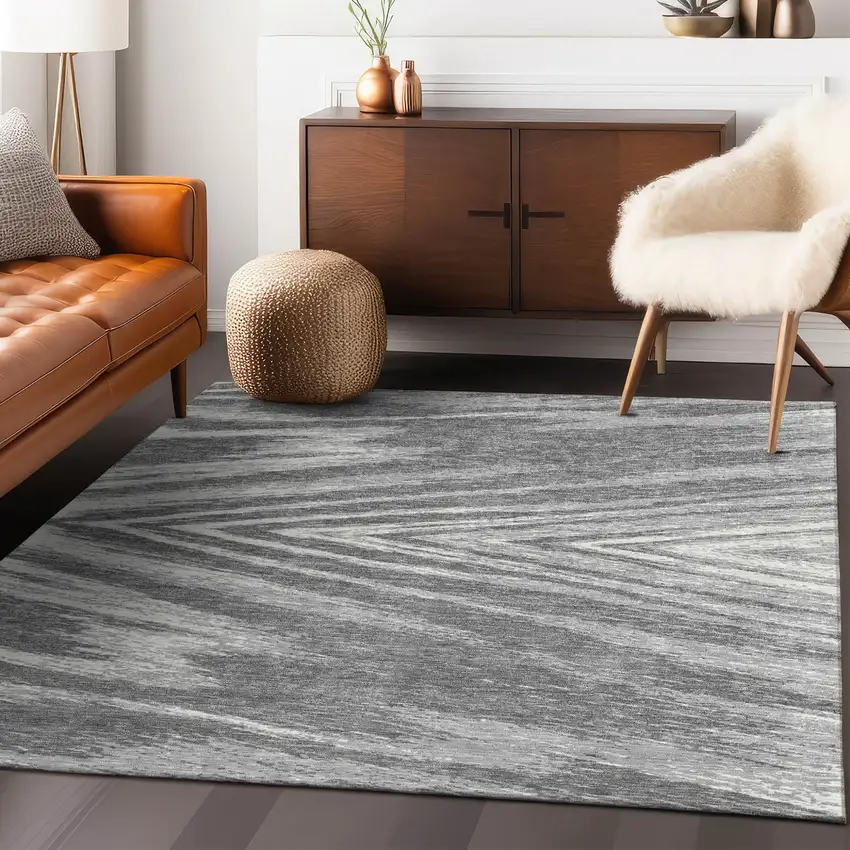 Gray And Ivory Abstract Washable Indoor Outdoor Area Rug Photo 9