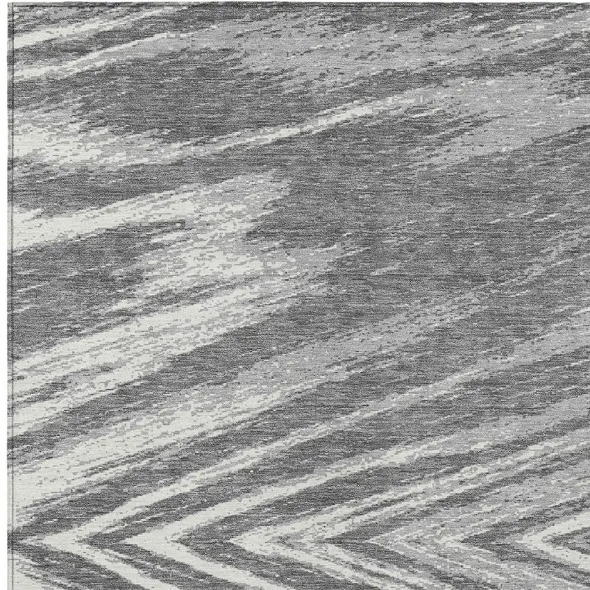 Gray And Ivory Abstract Washable Indoor Outdoor Area Rug Photo 6