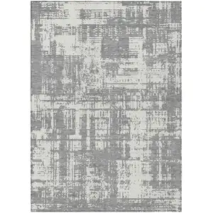 Photo of Gray And Ivory Abstract Washable Indoor Outdoor Area Rug