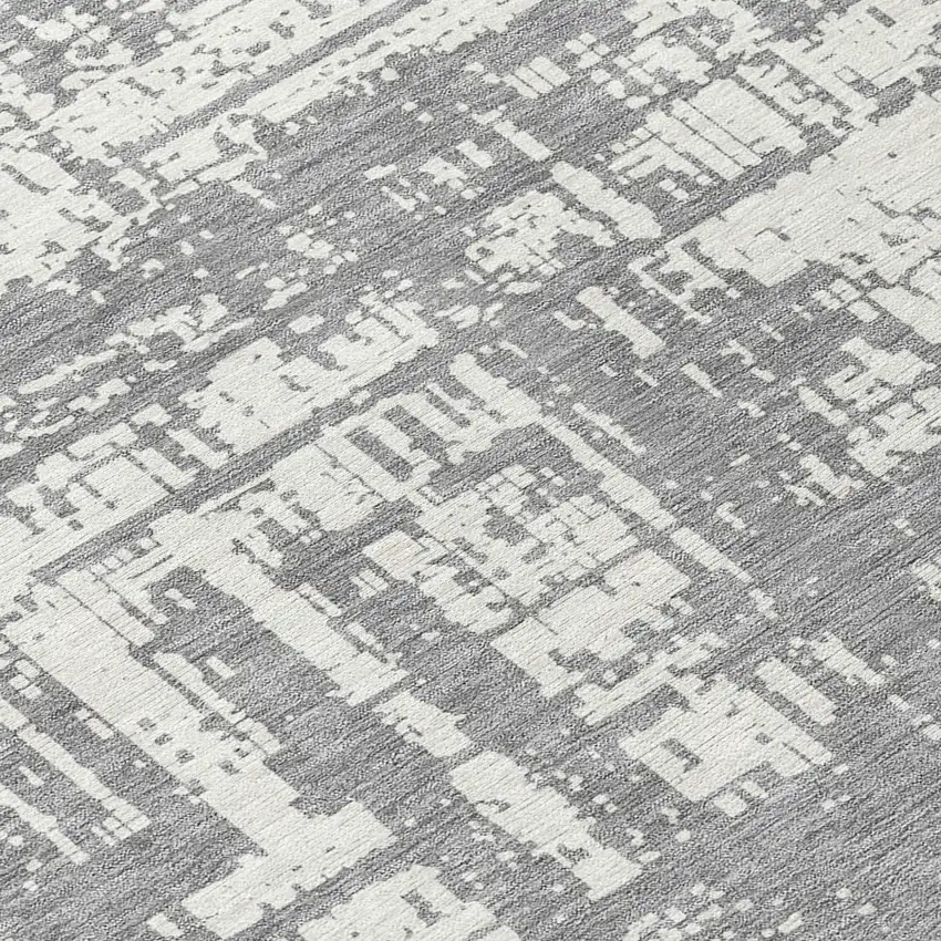 Gray And Ivory Abstract Washable Indoor Outdoor Area Rug Photo 9