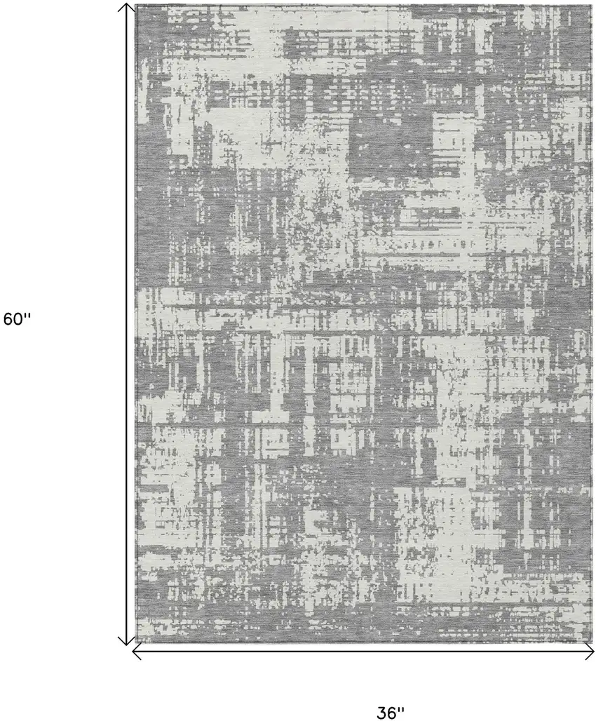 Gray And Ivory Abstract Washable Indoor Outdoor Area Rug Photo 3