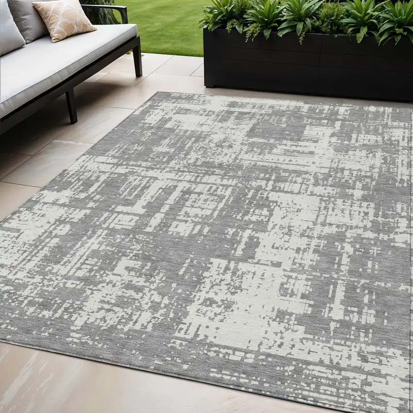 Gray And Ivory Abstract Washable Indoor Outdoor Area Rug Photo 1