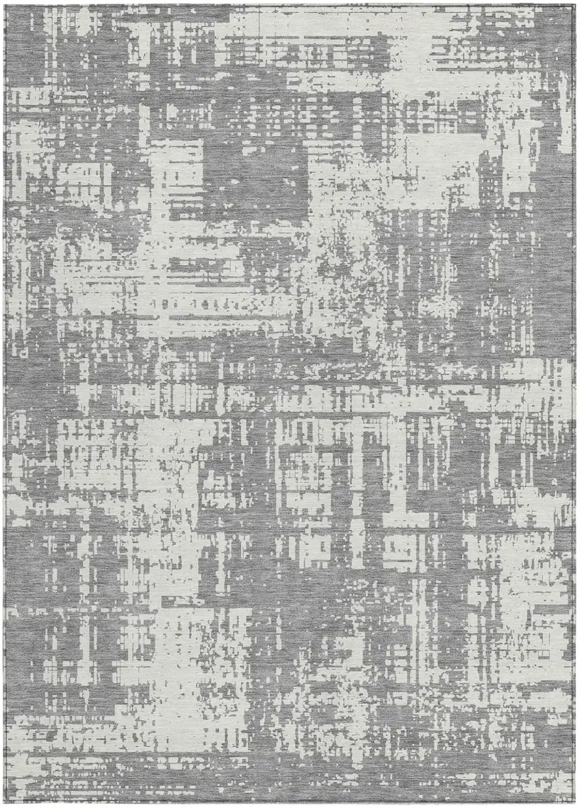 Gray And Ivory Abstract Washable Indoor Outdoor Area Rug Photo 7