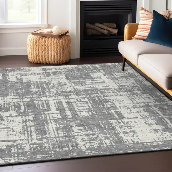 Gray And Ivory Abstract Washable Indoor Outdoor Area Rug Photo 8