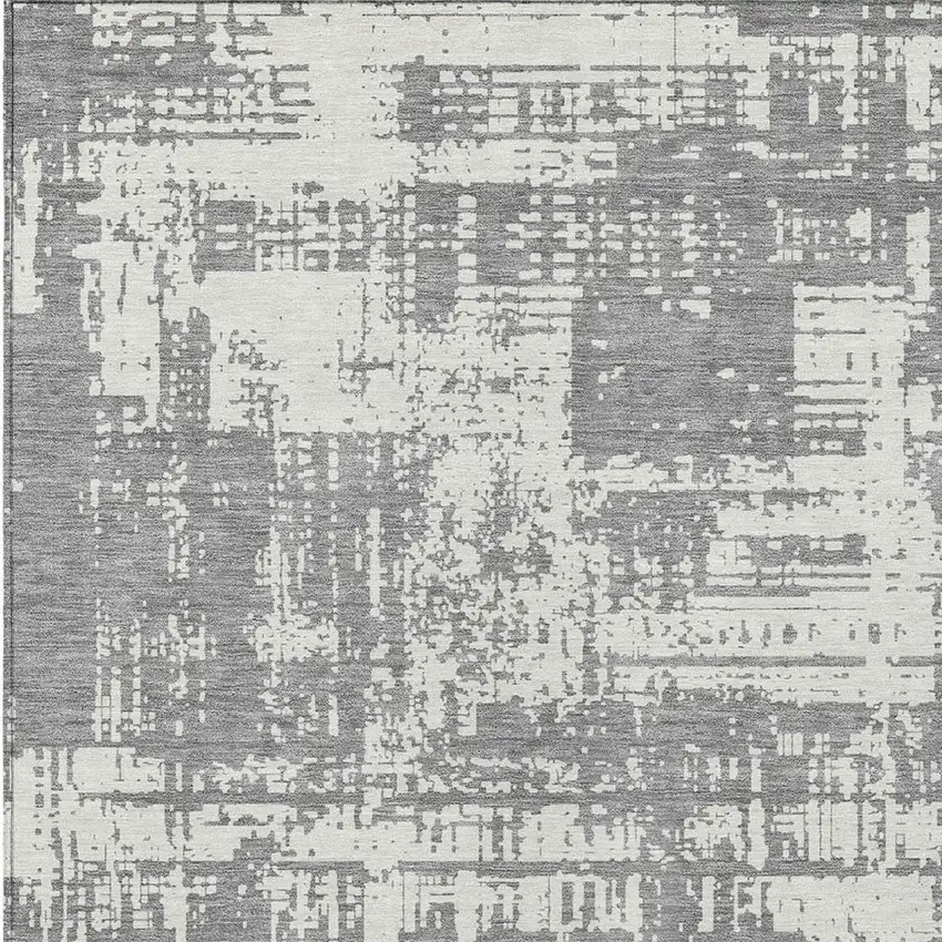 Gray And Ivory Abstract Washable Indoor Outdoor Area Rug Photo 6