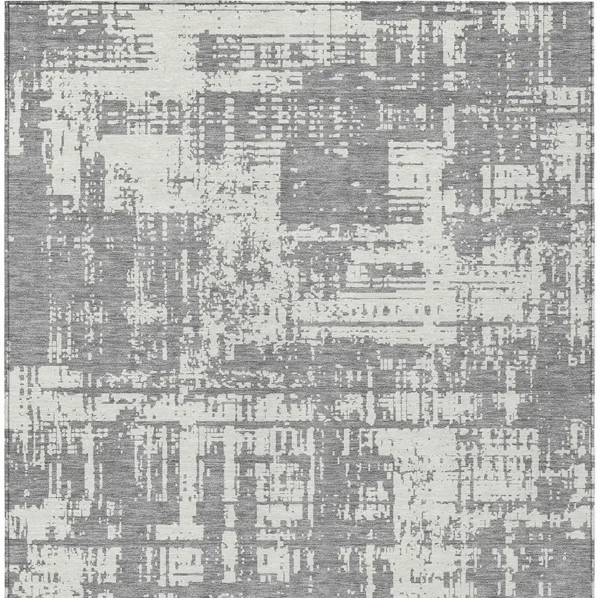 Gray And Ivory Abstract Washable Indoor Outdoor Area Rug Photo 7