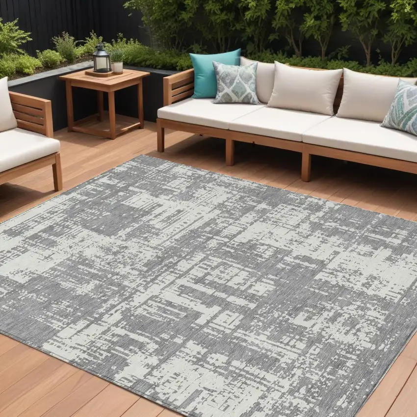 Gray And Ivory Abstract Washable Indoor Outdoor Area Rug Photo 1