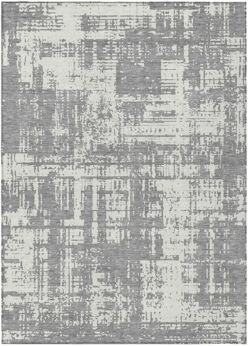 Gray And Ivory Abstract Washable Indoor Outdoor Area Rug Photo 2