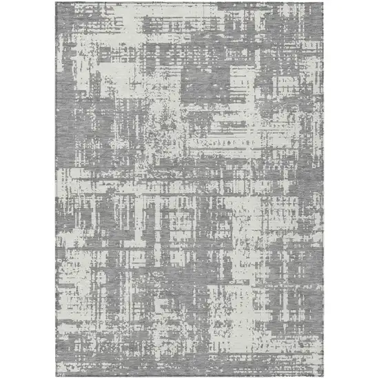 Gray And Ivory Abstract Washable Indoor Outdoor Area Rug Photo 2