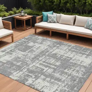 Photo of Gray And Ivory Abstract Washable Indoor Outdoor Area Rug
