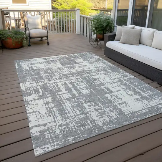 Gray And Ivory Abstract Washable Indoor Outdoor Area Rug Photo 9