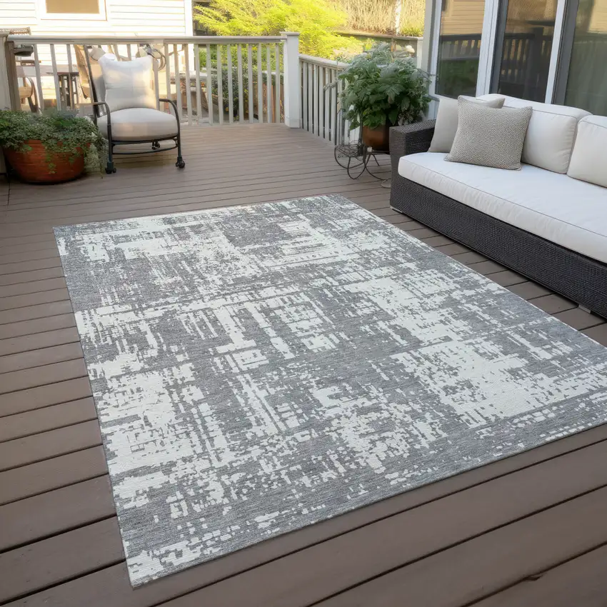 Gray And Ivory Abstract Washable Indoor Outdoor Area Rug Photo 9