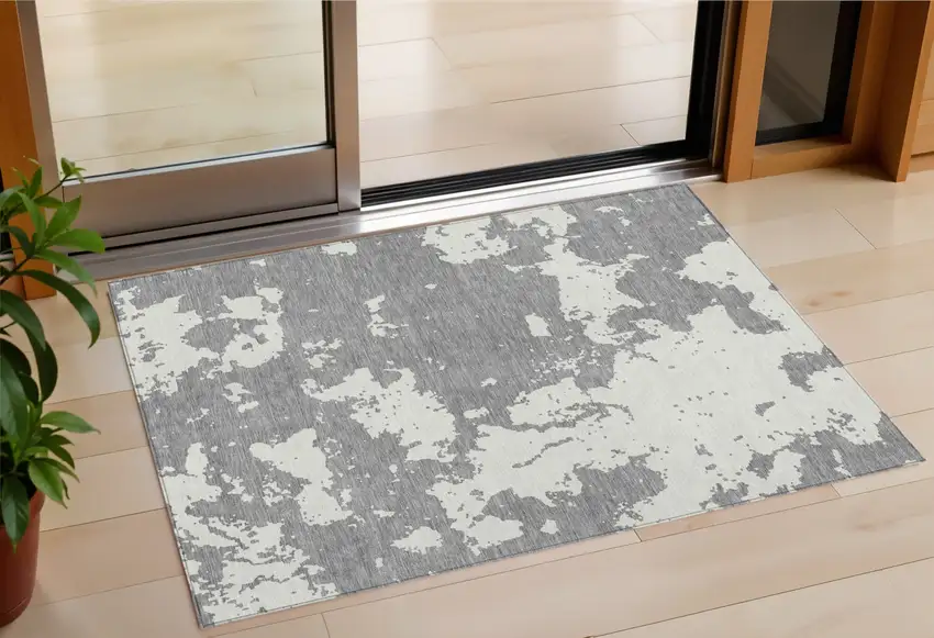 Gray And Ivory Abstract Washable Indoor Outdoor Area Rug Photo 1