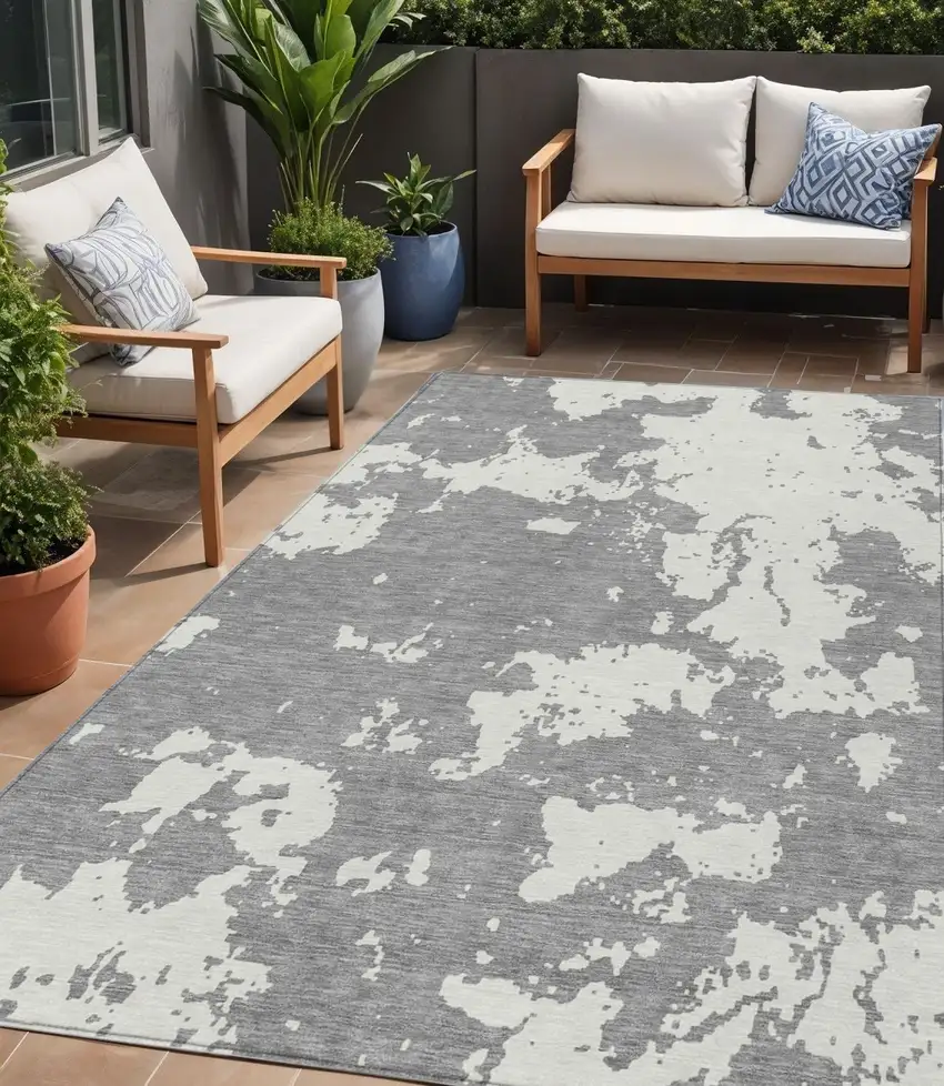 Gray And Ivory Abstract Washable Indoor Outdoor Area Rug Photo 1